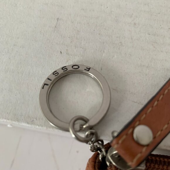 VINTAGE FOSSIL COIN KEY CHAIN BROWN LEATHER WALLET POUCH - Picture 2 of 8